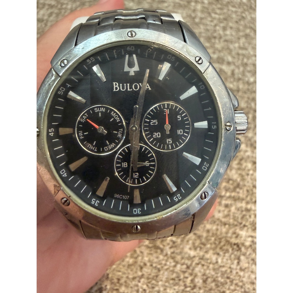 Bulova Marine Star 96C107 Mens Chronograph Watch Black Dial Stainless Steel